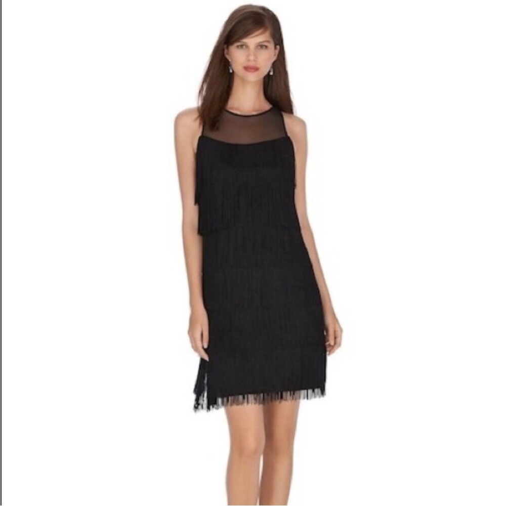 Like-New WHBM Black Sleeveless Fringe Mini Dress